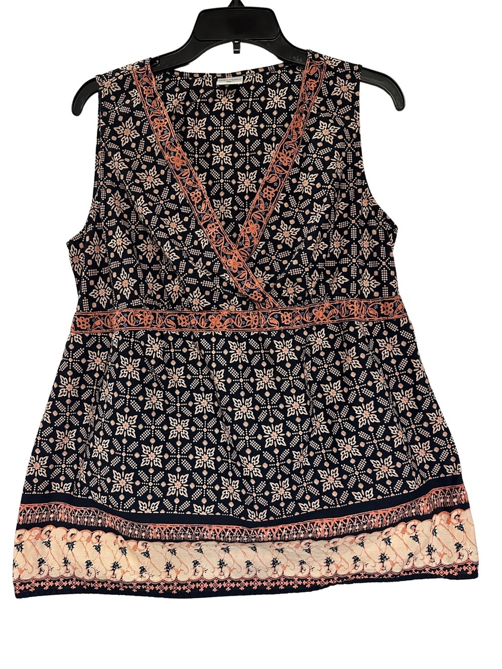 Motherhood Maternity Sleeveless Top Navy Paisley Medallion Print Tie Back Sz L